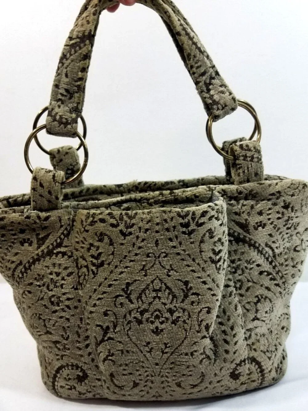 Custom Made Olive Green Carpet Bag Shoulder Purse Handbag One of a Kind
